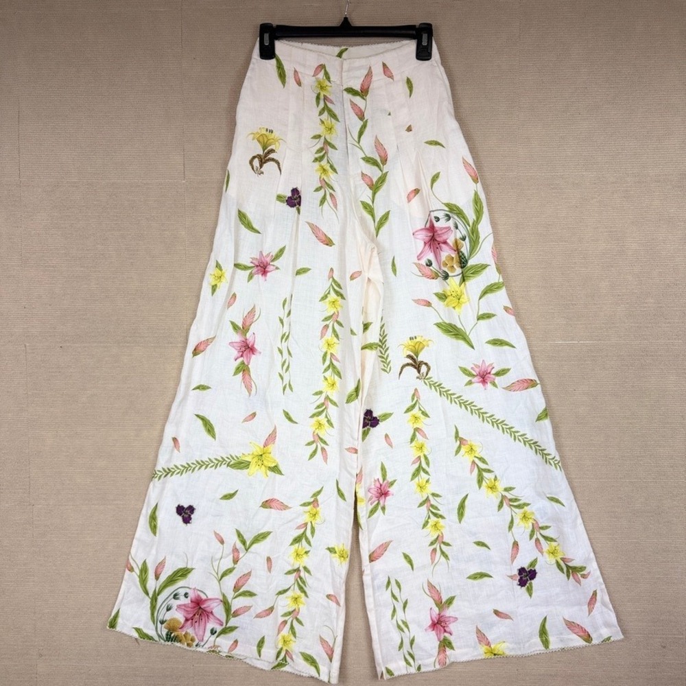 Agua by Agua Bendita Pinon Marina Floral Linen Wide Leg Pants XS New
